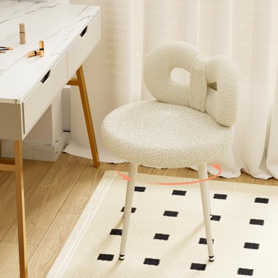 Artificial Wool Vanity Chair with Cute Bow Backrest for Bedroom