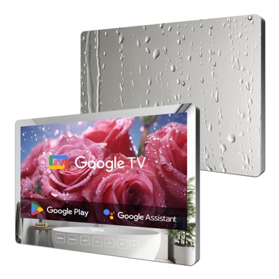 SYLVOX 19" Bathroom TV, 1080P Smart Mirror TV,  500Nits Newest Google TV Support Google Assistant, IP65 Waterproof TV for Bathroom Shower (Wall Mount)