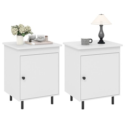 Tangkula 2PCS Nightstand Mid Century Modern End Table w/Door Heavy-Duty Metal Legs