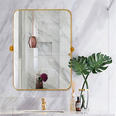 MAYEERTY 31x23x2in Hanging Mirror Aluminum Alloy Rounded Corner Rectangle Gold Rotating Hardware Double Sided