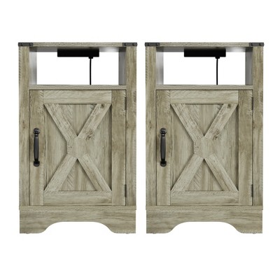 Gulches Farmhouse Nightstand Side Table, Wooden Rustic End Table(2 Sets) - Light Gray