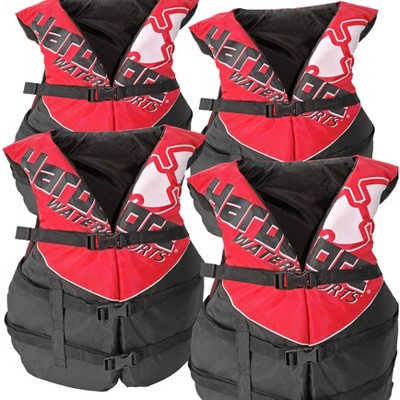 4 pack Hardcore Coast Guard type III PFD for adults; life jacket paddle vest for adults; life vest flotation device; Jet ski, wakeboard, kayak;