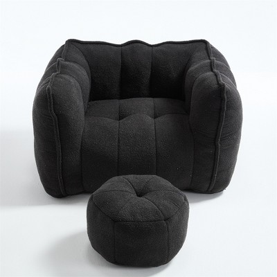 Tramull Bean Bag Chair Set with Footstool, Square Lounger for Gaming & Relaxation