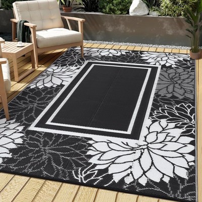 8'x10' Outdoor Rug, Waterproof Reversible Plastic Straw Outside Carpet, Floral Border Rug for Patio RV Camping Balcony Deck Backyard