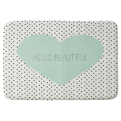 Allyson Johnson Hello Beautiful Heart Cushion Bath Rug Mint - Deny Designs: Non-Slip, Microfiber, Machine Washable
