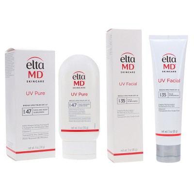 EltaMD UV Facial Broad Spectrum SPF 35+ Face Sunscreen 3 oz & UV Pure Broad Spectrum SPF 47 Face and Body Sunscreen 4 oz Combo Pack