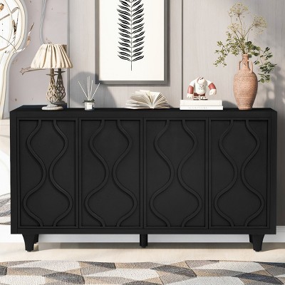 Modern Storage Cabinet, Entryway Conbinet With Embossed Curved Doors, Accent Cabinets With Four-Door And Adjustable Shelves-Cuddlewood