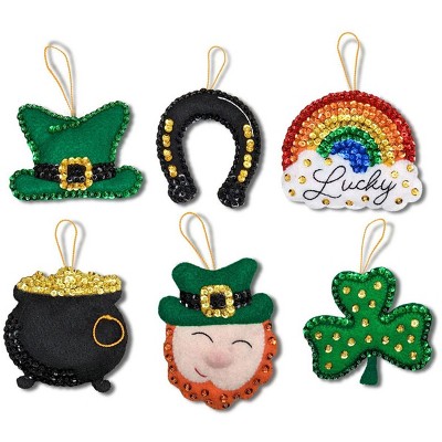 St. Paddy's Day Felt Ornament Kit | Lucky Leprechaun and Shamrock Decorations by MerryStockings