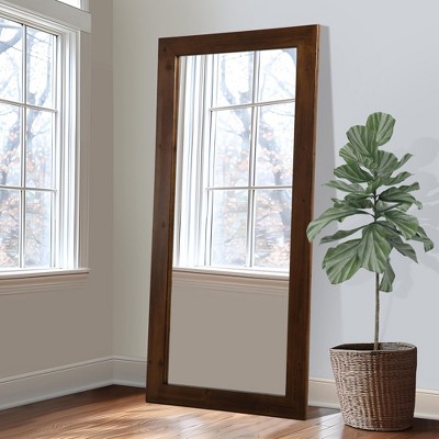 Wooakway 71"H Full Length Mirror Solid Wood Rectangular Standing Mirror with Walnut Finish Leaner Mirror for Bedroom Hallway