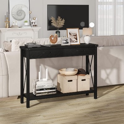 Entryway Table, Wooden Console Table with Drawers, 2 Tier Sofa Table with Storage, Console Table for Entryway, Living Room, Hallway
