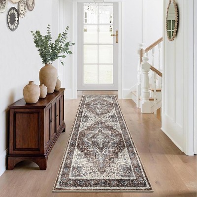 coucheta Multi-size Washable Vintage Area Rug for Living Room, Foldable Soft Stain Resistant Non Slip Low Pile Carpet, for Bedroom, Dining, Office
