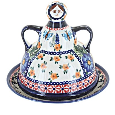 Blue Rose Polish Pottery 1124 Zaklady Small Cheese Lady