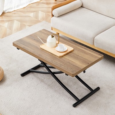 KWPZQEB Wood Lift Top Coffee Table with Metal legs, Height Adjustable Dining Center Table for Living Room, Dining Room, Bedroom