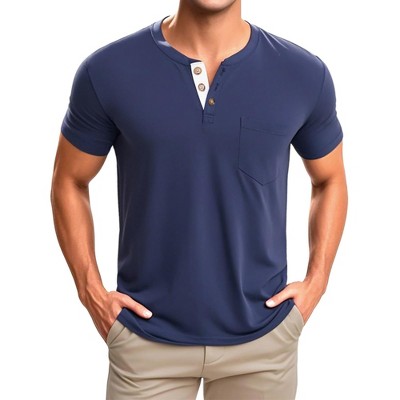 INSPIRE CHIC Men's Casual Summer Short Sleeves Button Basic Henley T-Shirts