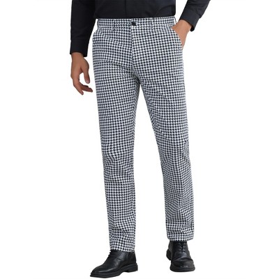 Lars Amadeus Men's Flat Front Straight Fit Formal Long Plaid Checked Trousers Dress Pants