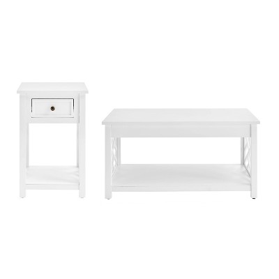 36" Middlebury Coffee Table and End Table White - Alaterre Furniture: Living Room Furniture Set with Storage Shelf