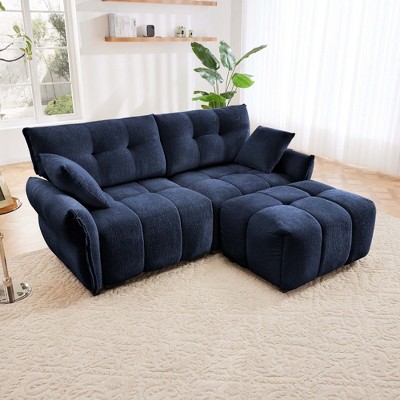 2-Seater Sofa Modern Chenille Fabric with Ottoman for Living Room White