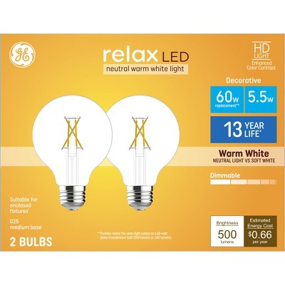 GE 2pk 60W Relax G25 LED Bulbs Warm White