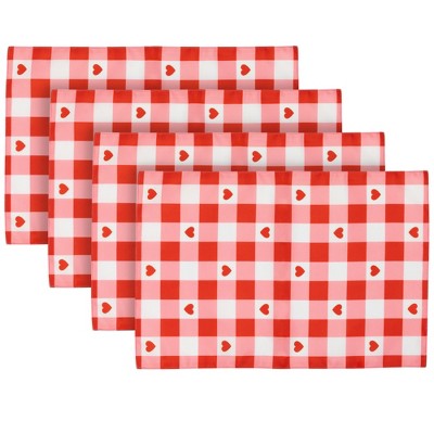 Northlight Set of 4 Checkered Hearts Valentine's Day Placemats 18"