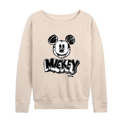 Women's - Disney - Mickey Mouse Lightweight French Terry Wide Neck Long Sleeve Graphic Shirt