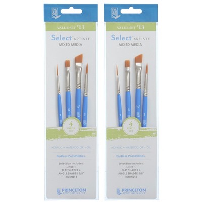 Princeton Select Artiste Brush Set No. 13, Synthetic Bristles, Short Handle Mixed Media Paintbrush, Jewel Blue, 4 Per Set, 2 Sets