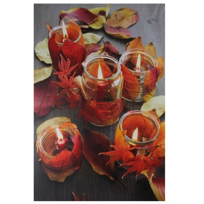 Northlight LED Lighted Autumn Leaves and Flickering Candles Canvas Wall Art 23.5" x 15.75"