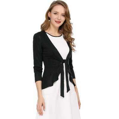 INSPIRE CHIC Women's Tie Front Long Sleeve Crop Ruffle Knit Cardigan Sweaters