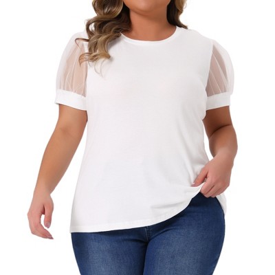 Women's Plus Size Crew Neck Mesh Short Sleeve Summer Casual Blouse - Agnes Orinda