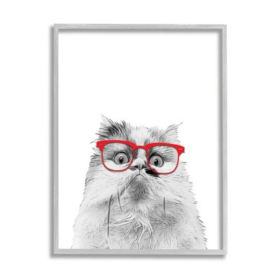 Stupell Industries Funny Face Cat Wearing Glasses Framed Giclee