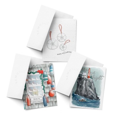 Season's Greetings, Happy Holiday Sand Dollar, Merry and Bright Winter/Holiday/Christmas Greeting Card Pack Sets (3 ct, Assorted) by Ramus & Co
