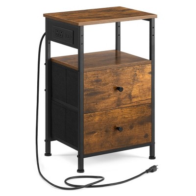 VASAGLE Nightstand with Charging Station, Side Table, End Table