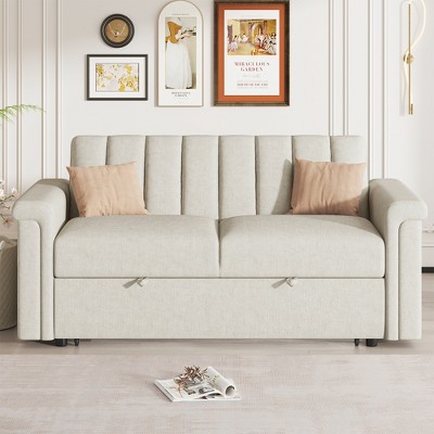 91.7" Woven Fabric 2-Seater Convertible Sofa Bed with Adjustable Backrest
