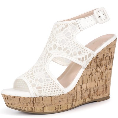 BLISSFUL STEP Women's Lace Pattern Ankle Strap Platform Wedges Heel Sandals