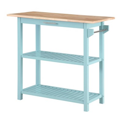 Breighton Home Designs2Go 3 Tier Butcher Block Kitchen Prep Island with Drawer in Sea Foam Blue/Butcher Block