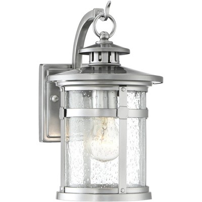 Franklin Iron Works Callaway Modern Industrial Outdoor Wall Light Fixture Chrome 14 1/2" Clear Seedy Glass for Post Exterior Barn Deck House Porch