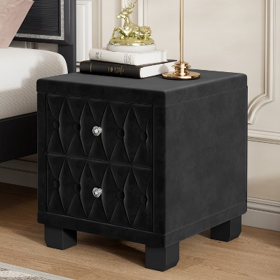 Lyngins 2 Drawers Nightstand with Crystal Handle,End Table with Button-Tufted for Bedroom,Living Room