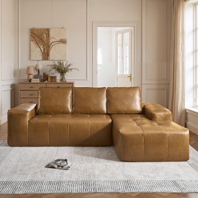 XIZZI Modular Left/Right Chaise Sectional Sofa, Quick-Ship Synthetic Leather or 4 Shimmer Fabric | Zero Assembly | High Density Foam & Pocket Springs