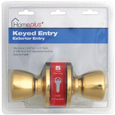 Home Plus Polished Brass Entry Lockset 1-3/4 in.