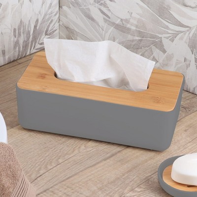 Evideco French Home Goods White Tissue Box Cover Padang with Bamboo Top - Elegant Design for Home and Office - Enhance Décor and Organization