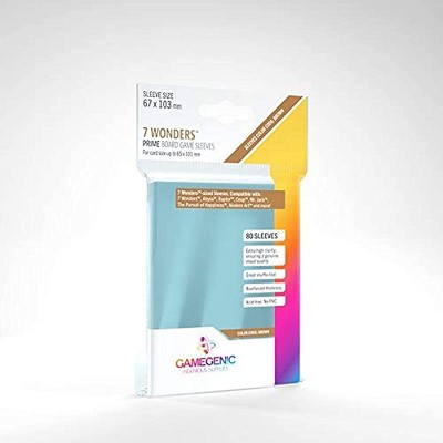 Gamegenic Prime Board Game Sleeves | Pack of 80 Extra-Clear Sleeves | 67 by 103 mm Card Sleeves Optimized for Use with 7 Wonders | Premium Card