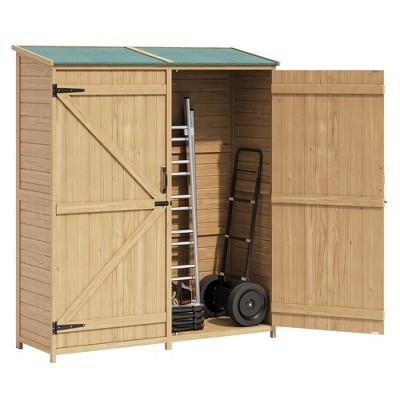 Storage Cabinet, Outdoor Cabinet - Large Wooden Garden Shed with Waterproof Roof, 2 Lockable Doors & Adjustable Shelves for Yard, Garage, Patio