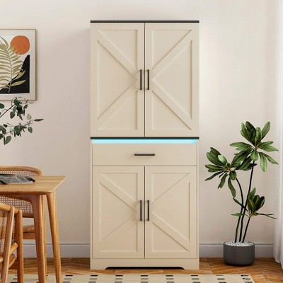 ORRD Modern wooden cabinet with sturdy frame. Fits living room, entryway, bedroom, hallway & office. Features LEDs and a drawer.