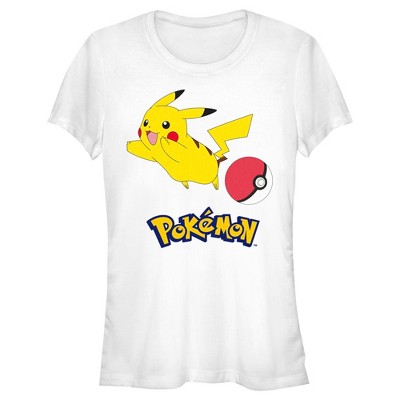 Juniors Womens Pokemon Pikachu and Pokeball T-Shirt