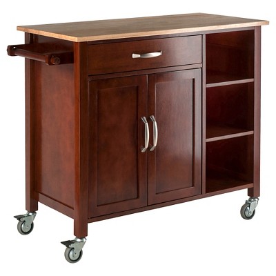 Mabel Kitchen Cart Wood/Walnut/Natural - Winsome: Mobile Storage Unit with Towel Rack, Hardwood Frame