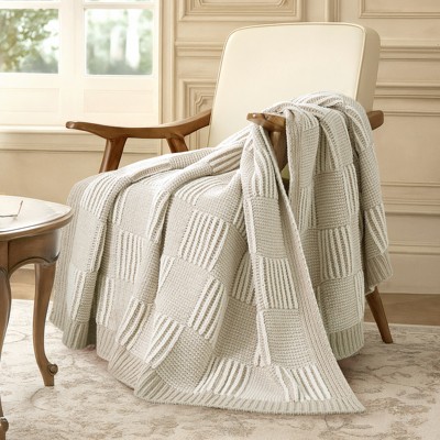 Amelie Home Chenille Throw Blanket, Checkered Knit Decorative Sofa & Bed Blanket, Soft Cozy Style
