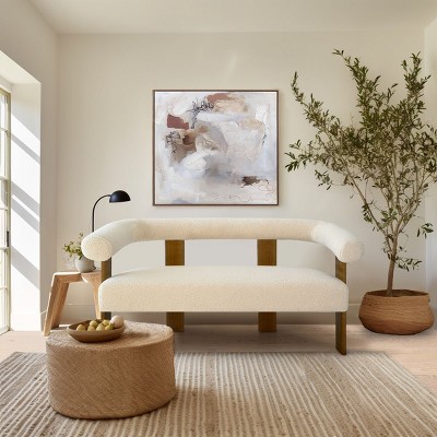 Upholstered Loveseat,54" Wider Upholstered Seat and Back With Wishbone Frame Boucle Loveseat,2 Seater Loveseat-Maison Boucle