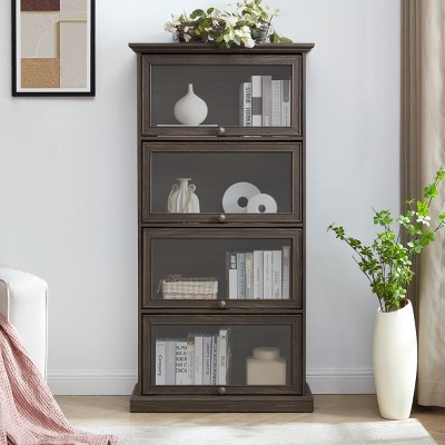 Display Cabinet Traditional Bookshelf with Glass Doors and Enclosed Shelves for Living Room 31.5in Wide - 3irtyhousy