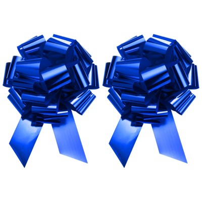 Unique Bargains Bright Durable Metallic Gift Wrapping Large Pull Bow for Wedding 2 Pcs Blue 18 inch