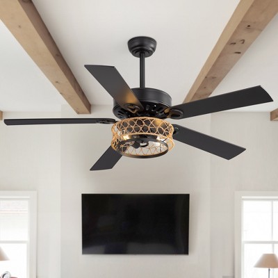 Airsurfer 52" Matte Black Ceiling Fan with Light and Remote Control,Ceiling Fan with 5 Blades,5"/10" Downrods,6 Speeds Motor & Light Memory Function
