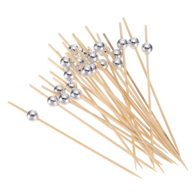 Unique Bargains Disposable Pearl Bead Bamboo Fruit Decorative Cocktail Picks 100 Pcs